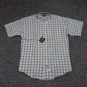 Chaps Shirt Mens Medium M White Short Sleeve Button Up Oxford Check Pocket